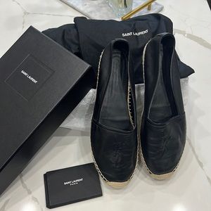 Saint Laurent logo black leather espadrille